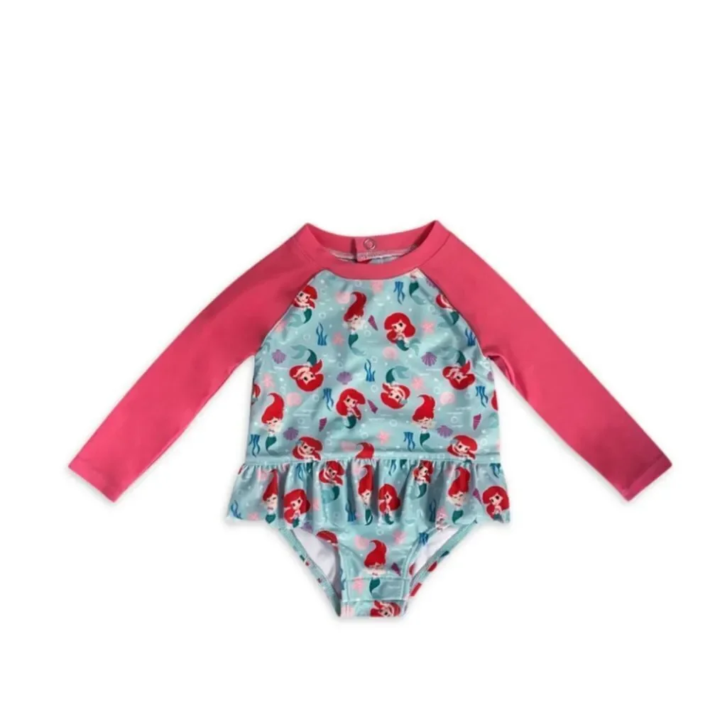 The Little Mermaid Baby Girl One-Piece Rash Guard Swimsuit size 12m